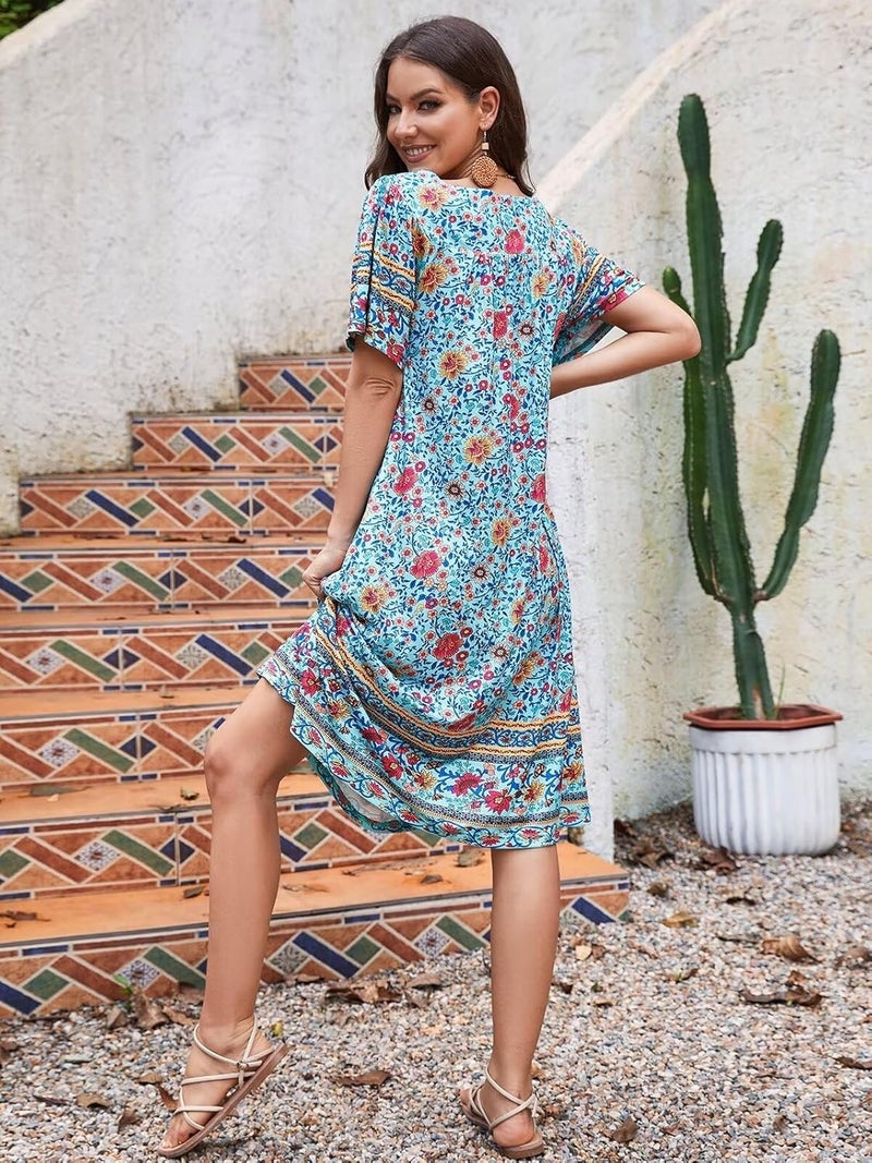 CRIPOM Store Womens Nightgown Short Sleeve House Dress with Pockets-Floral Print Mumu Dress S-3XL - Image 1